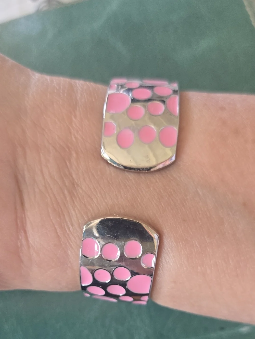 Geneva Silver-Tone Watch with Pink Polka Dot Dial and Strap